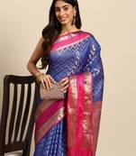 Silk Land  Navy Blue  Woven Design Silk Blend Saree 