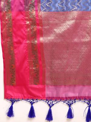 Silk Land  Navy Blue  Woven Design Silk Blend Saree  5
