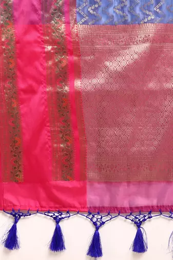 Silk Land  Navy Blue  Woven Design Silk Blend Saree 