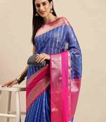 Silk Land  Blue  Woven Design Art Silk Saree 