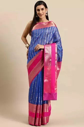 Silk Land  Blue  Woven Design Art Silk Saree 