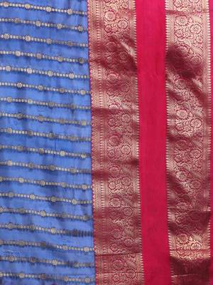 Silk Land  Blue  Woven Design Art Silk Saree  5