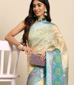Silk Land  Beige  Woven Design Silk Blend Saree 
