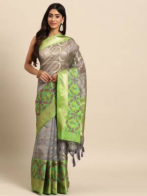 Silk Land  Grey  Woven Design Silk Blend Saree  2