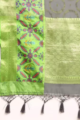 Silk Land  Grey  Woven Design Silk Blend Saree 