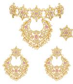 traditional stone handcrafted pearl hanging floral choker with earrings & finger ring set