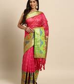 Silk Land  Pink  Woven Design Silk Blend Saree 