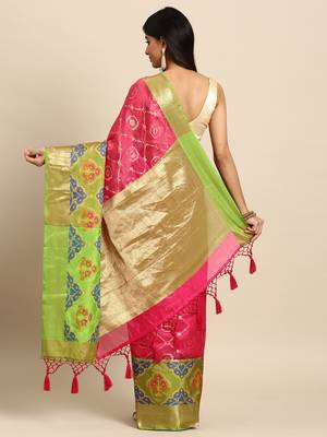 Silk Land  Pink  Woven Design Silk Blend Saree  2