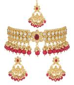 traditional pearl kundan choker jewellery necklace set with maang tikka for women 