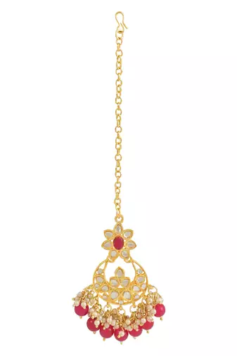 traditional pearl kundan choker jewellery necklace set with maang tikka for women 