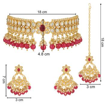 traditional pearl kundan choker jewellery necklace set with maang tikka for women  5