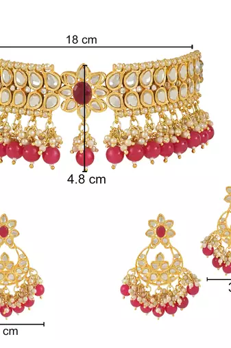 traditional pearl kundan choker jewellery necklace set with maang tikka for women 