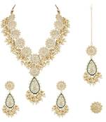 traditional pearl kundan meenakari floral necklace with earring maang tikka & finger ring set