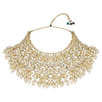 traditional pearl kundan floral bridal choker necklace with earring maang tikka & finger ring set 2