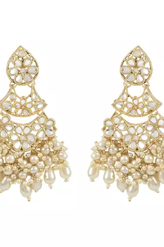 traditional pearl kundan floral bridal choker necklace with earring maang tikka & finger ring set