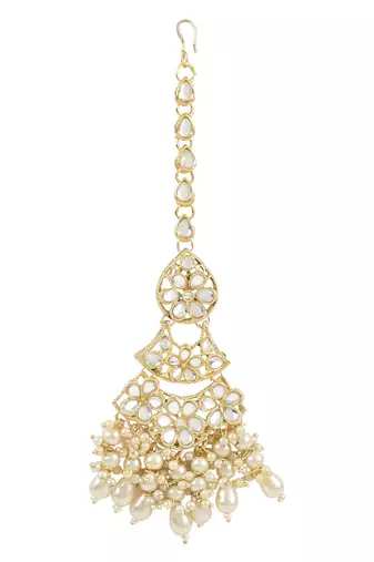 traditional pearl kundan floral bridal choker necklace with earring maang tikka & finger ring set
