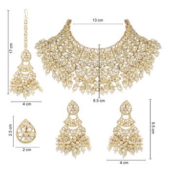 traditional pearl kundan floral bridal choker necklace with earring maang tikka & finger ring set 5