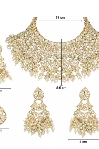 traditional pearl kundan floral bridal choker necklace with earring maang tikka & finger ring set
