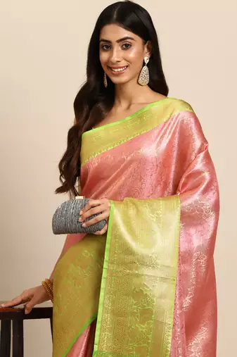 Silk Land  Pink  Woven Design Tissue Saree 