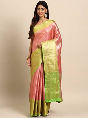 Silk Land  Pink  Woven Design Tissue Saree  2
