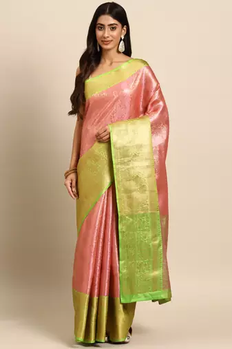 Silk Land  Pink  Woven Design Tissue Saree 