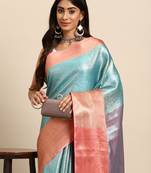 Silk Land  Teal  Woven Design Tissue Saree 