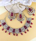 traditional pearl kundan & stone jewellery necklace set with maang tikka for women 