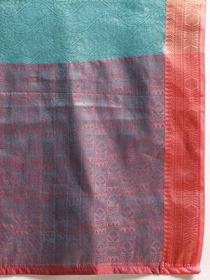 Silk Land  Teal  Woven Design Tissue Saree  5