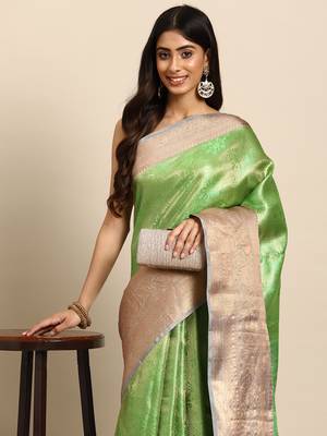 Silk Land  Green  Woven Design Tissue Saree  1