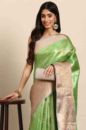 Silk Land  Green  Woven Design Tissue Saree 