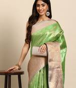 Silk Land  Green  Woven Design Tissue Saree 