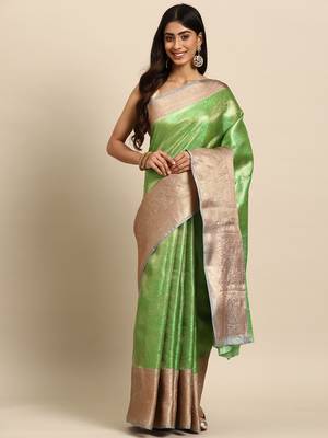 Silk Land  Green  Woven Design Tissue Saree  2