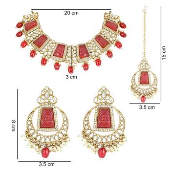 traditional pearl kundan & stone jewellery necklace set with maang tikka for women  5
