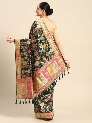 Silk Land  Green  Embroidered Cotton Blend Saree  2