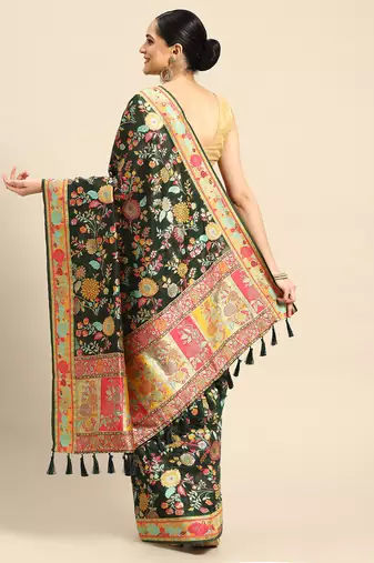 Silk Land  Green  Embroidered Cotton Blend Saree 