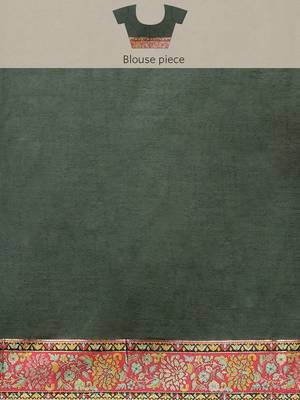 Silk Land  Green  Embroidered Cotton Blend Saree  4