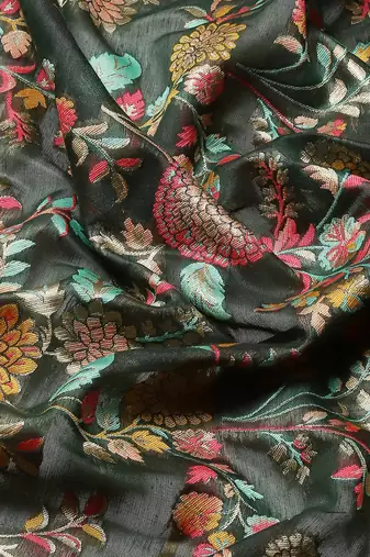 Silk Land  Green  Embroidered Cotton Blend Saree 