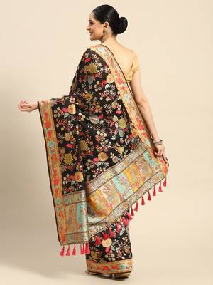 Silk Land  Black  Embroidered Cotton Blend Saree  2