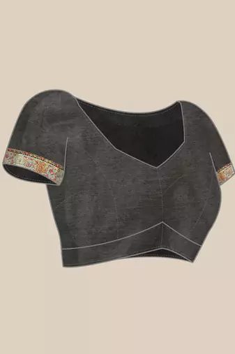 Silk Land  Black  Embroidered Cotton Blend Saree 