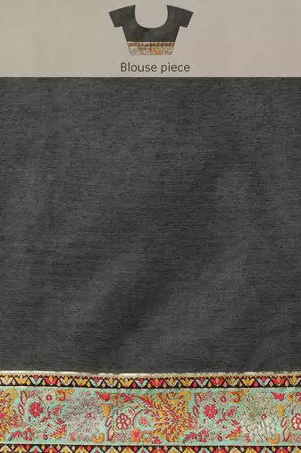Silk Land  Black  Embroidered Cotton Blend Saree 