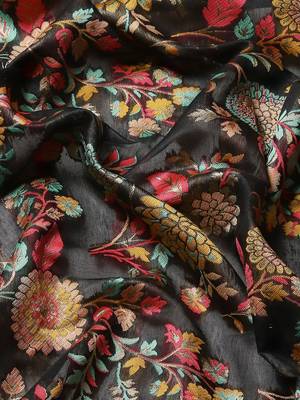 Silk Land  Black  Embroidered Cotton Blend Saree  5