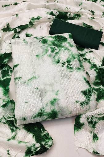 Green Cotton Saburi Print Unstitched Dress Material