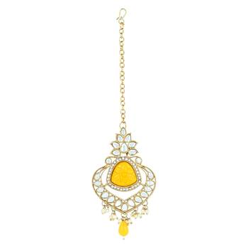 traditional pearl kundan & stone jewellery necklace set with maang tikka 4
