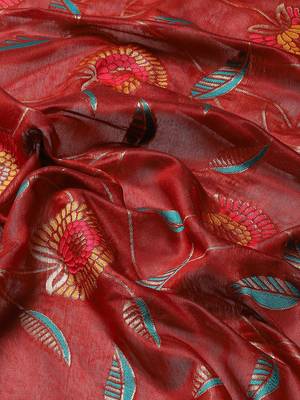 Silk Land  Red  Embroidered Cotton Blend Saree  5