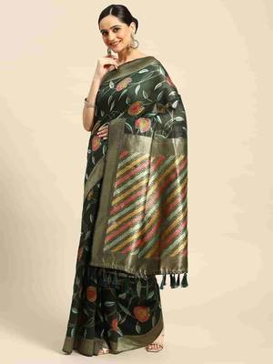 Silk Land  Green  Embroidered Cotton Blend Saree  1