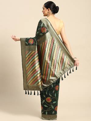 Silk Land  Green  Embroidered Cotton Blend Saree  2
