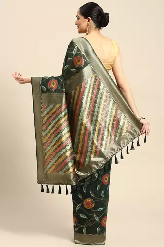 Silk Land  Green  Embroidered Cotton Blend Saree 