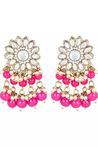 traditional kundan pearl hanging choker necklace jewellery set with earrings & maang tikka
