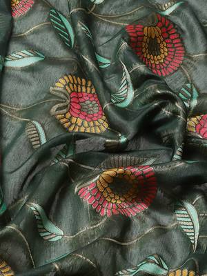 Silk Land  Green  Embroidered Cotton Blend Saree  5