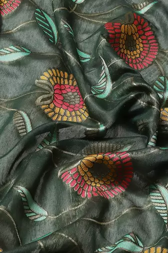 Silk Land  Green  Embroidered Cotton Blend Saree 